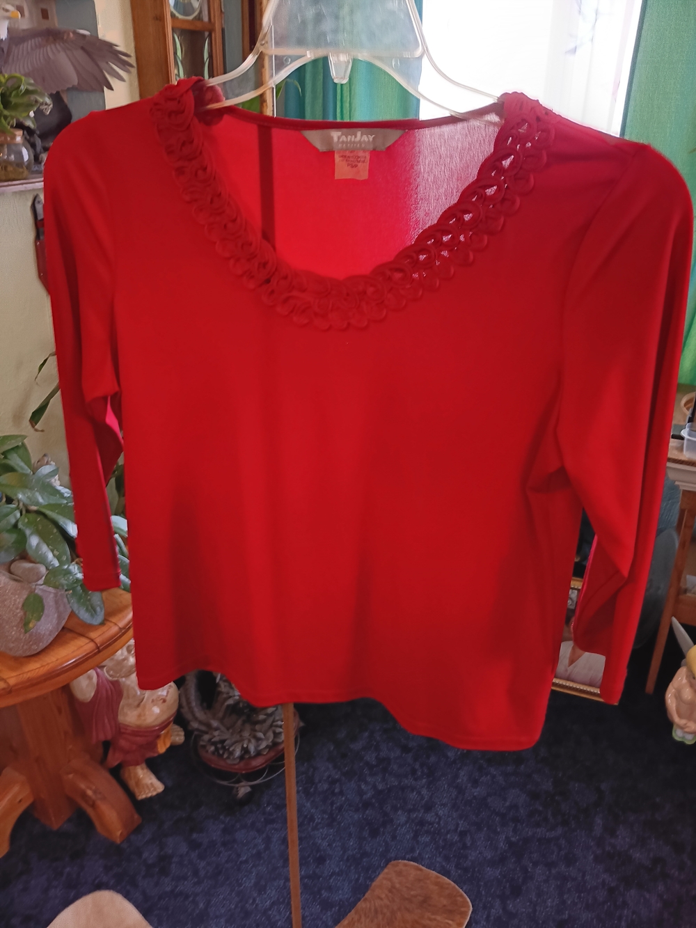 TanJay Women's Red Crochet-Trim Scoop Neck Top